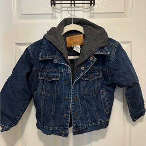Faded Glory Blue Denim Jacket with Gray Hood